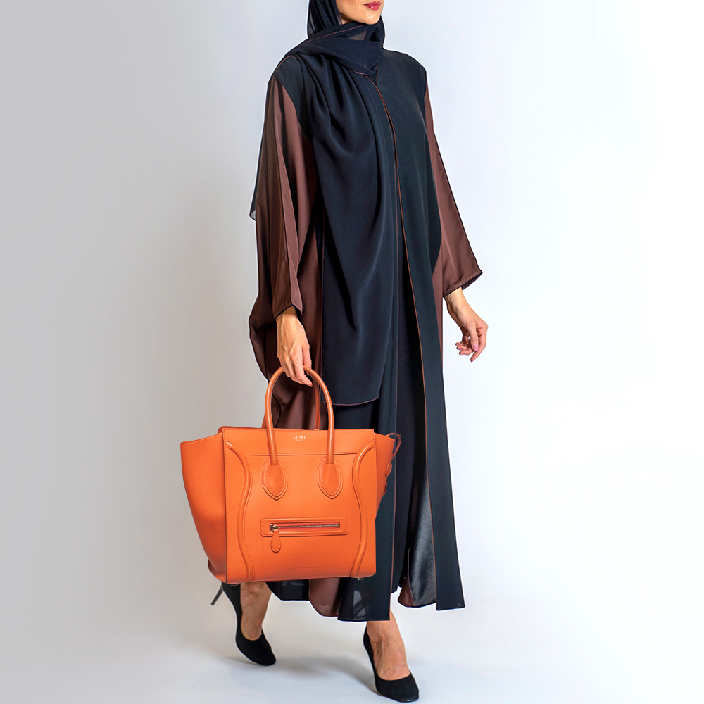 CELINE Orange Leather Mini Luggage Tote - Picture 2 of 8